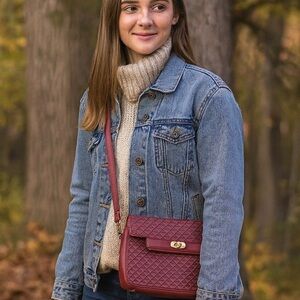 Vintage Ganson Leather Red Wine Woven Crossbody Bag